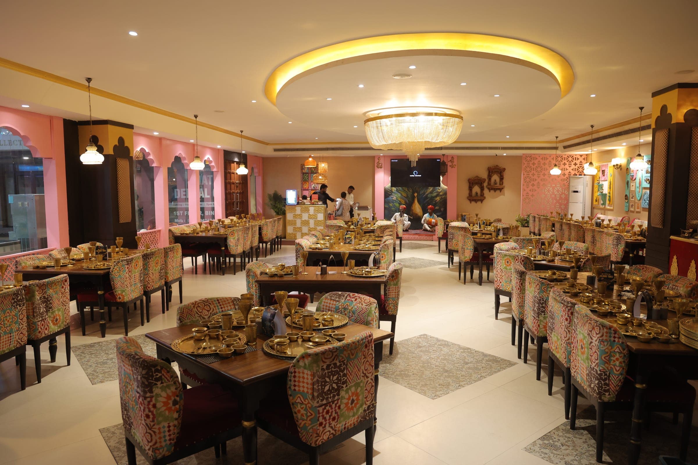 Chandeliers, arches and the scale of the Banjara dining hall